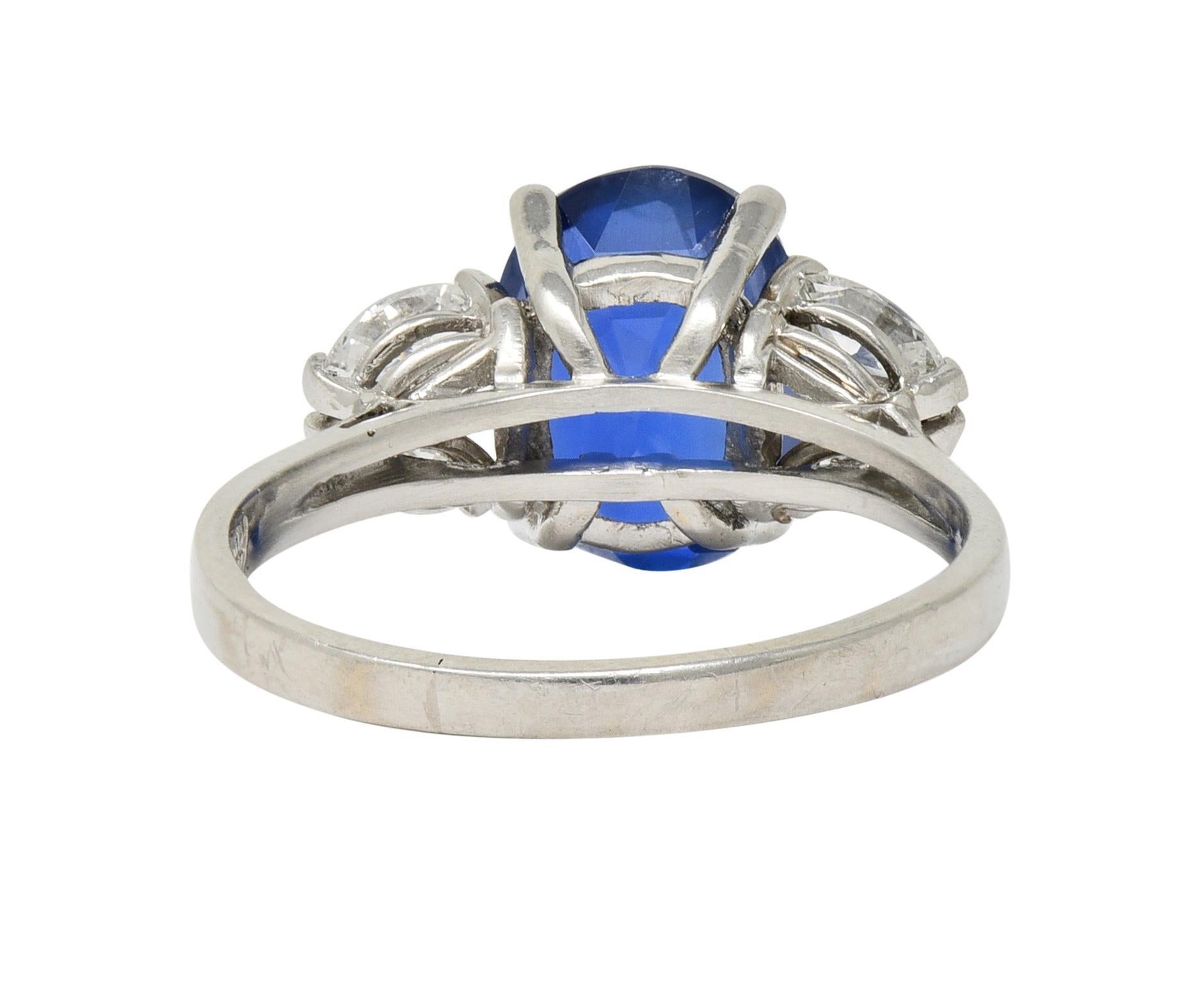 Women's or Men's Mid-Century 6.12 CTW No Heat Burma Sapphire Diamond Platinum Five Stone Ring GIA For Sale
