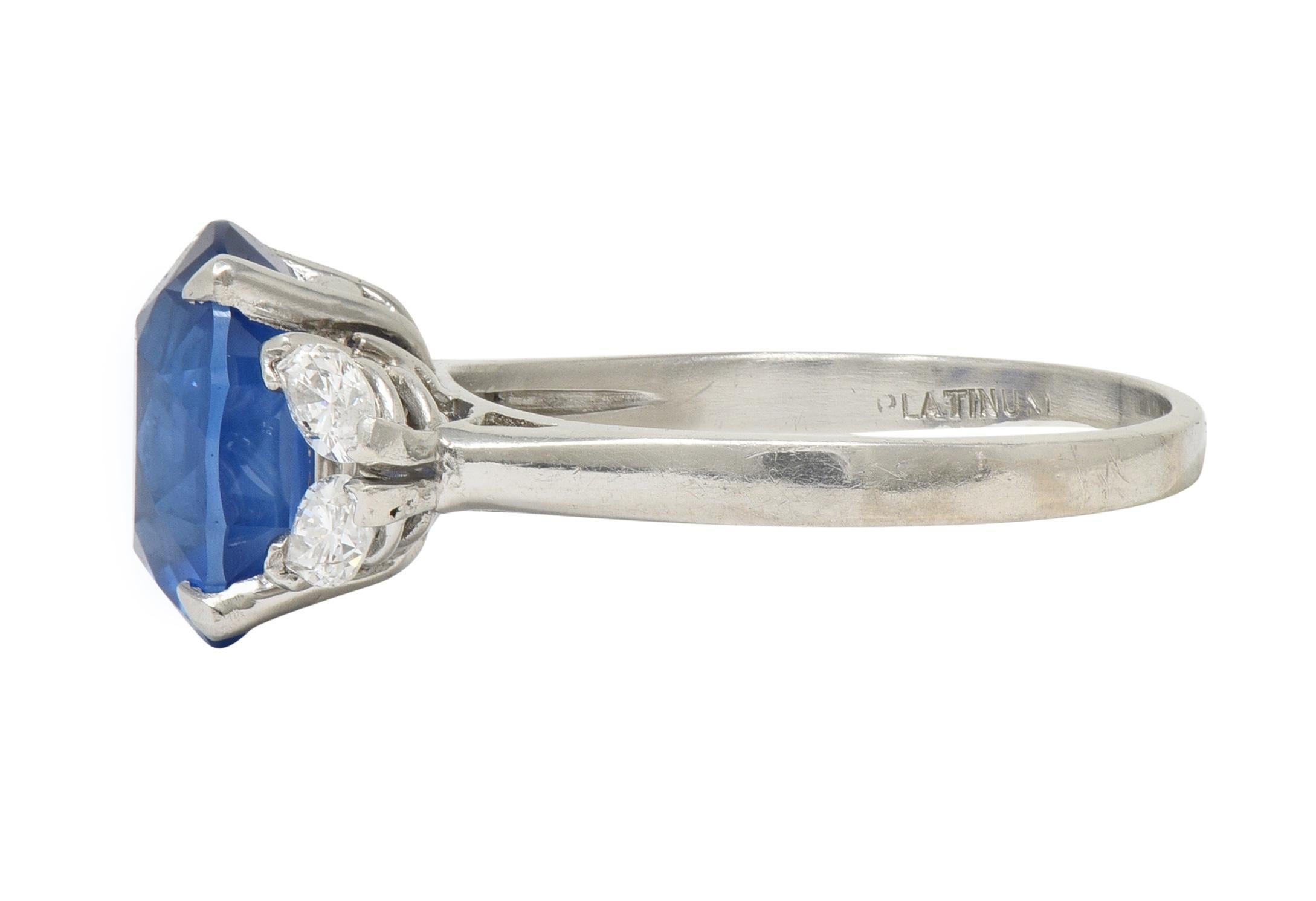 Mid-Century 6.12 CTW No Heat Burma Sapphire Diamond Platinum Five Stone Ring GIA For Sale 1