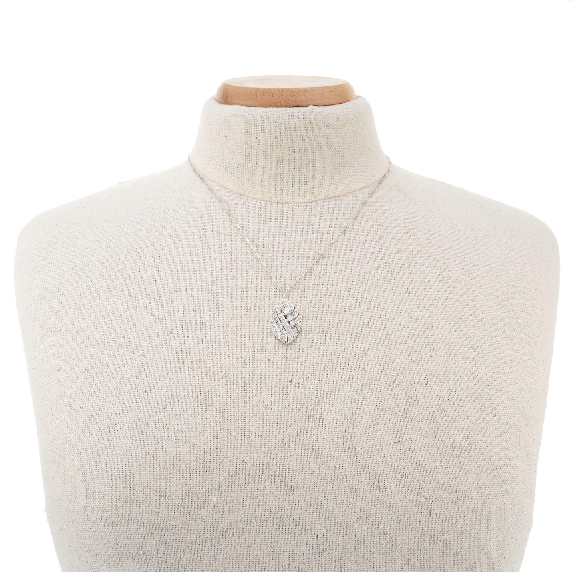 Women's Midcentury .65 Carat Diamond White Gold Pendant Necklace For Sale