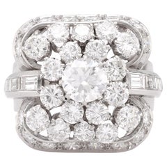 Mid Century 6.5 carat total weight diamond platinum cocktail ring