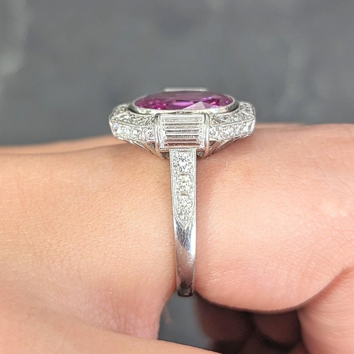 Mid-Century 6.64 CTW No Heat Ceylon Pink Sapphire Diamond Platinum Cluster Ring 10