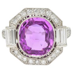 Vintage Mid-Century 6.64 CTW No Heat Ceylon Pink Sapphire Diamond Platinum Cluster Ring