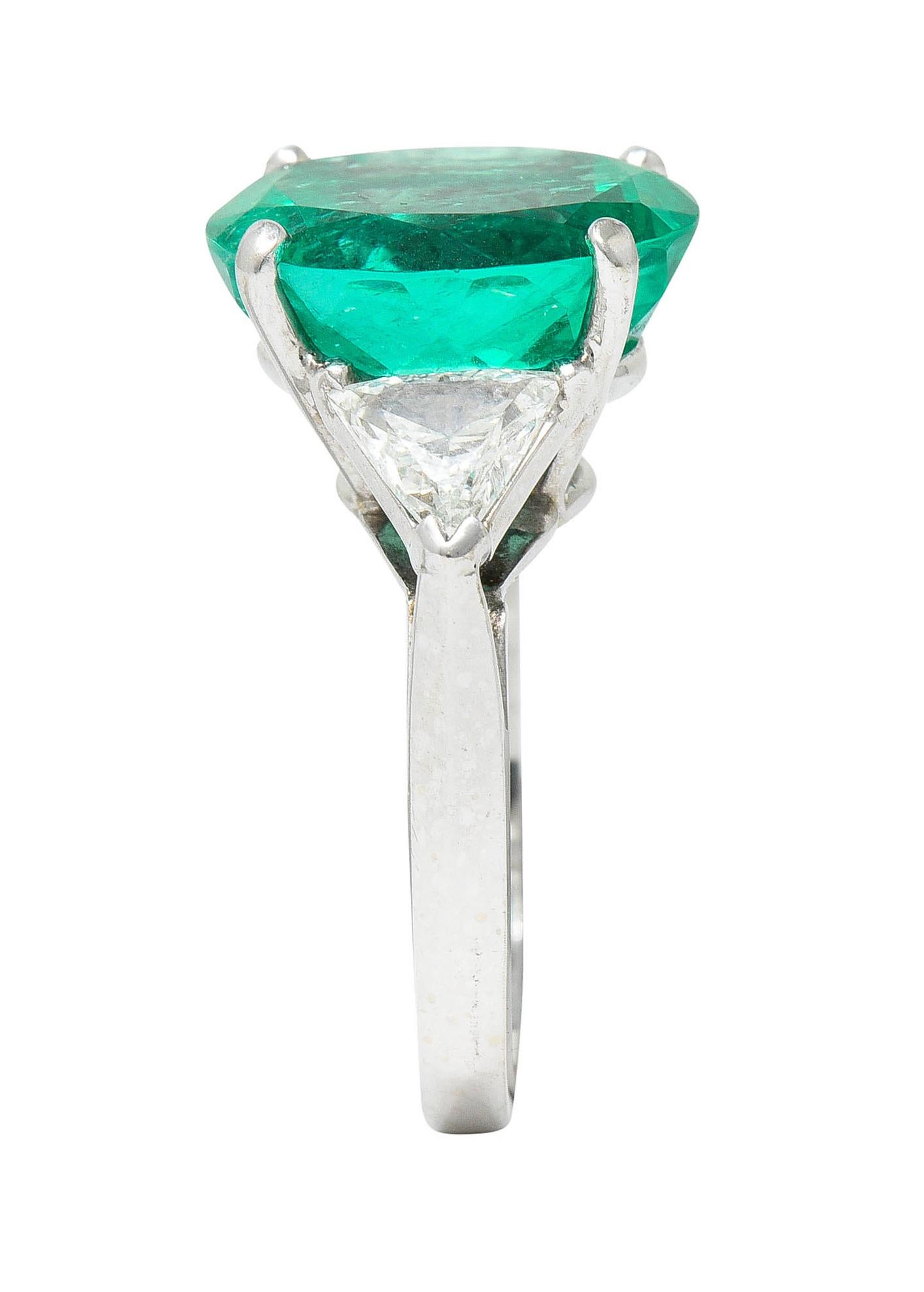 Mid-Century 6.70 Carats Colombian Emerald Diamond 14 Karat White Gold Ring GIA 4