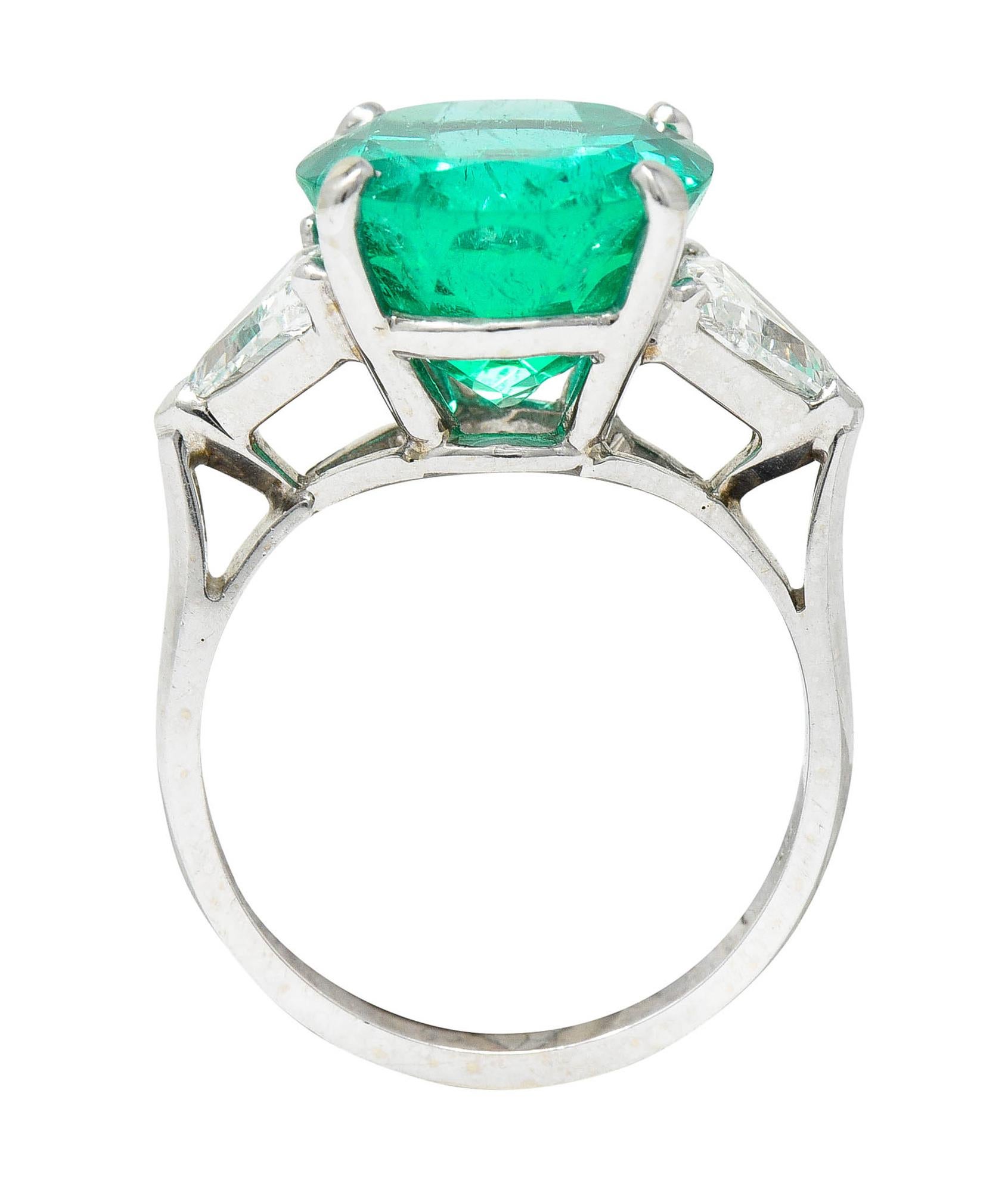 Mid-Century 6.70 Carats Colombian Emerald Diamond 14 Karat White Gold Ring GIA 2
