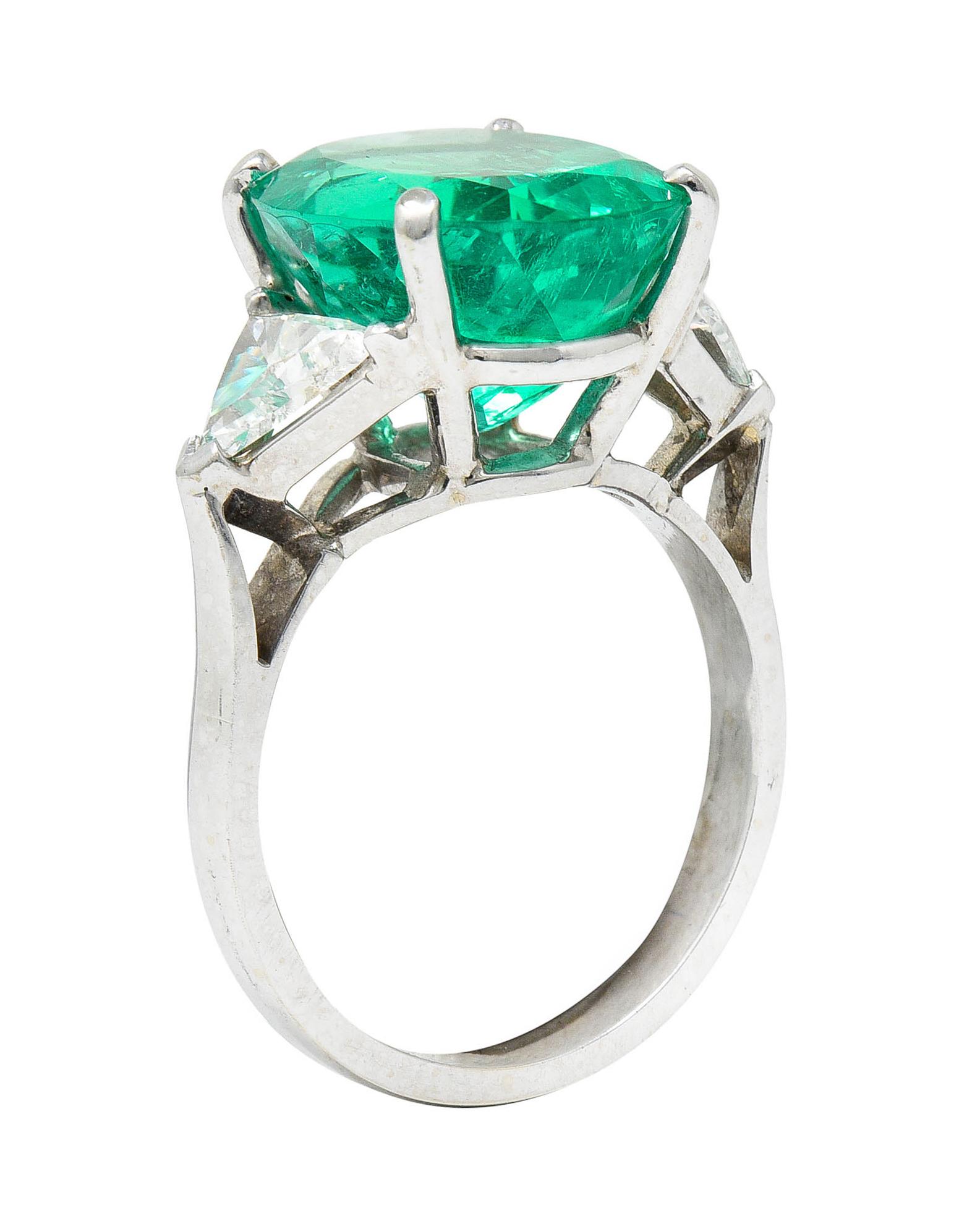 Mid-Century 6.70 Carats Colombian Emerald Diamond 14 Karat White Gold Ring GIA 3