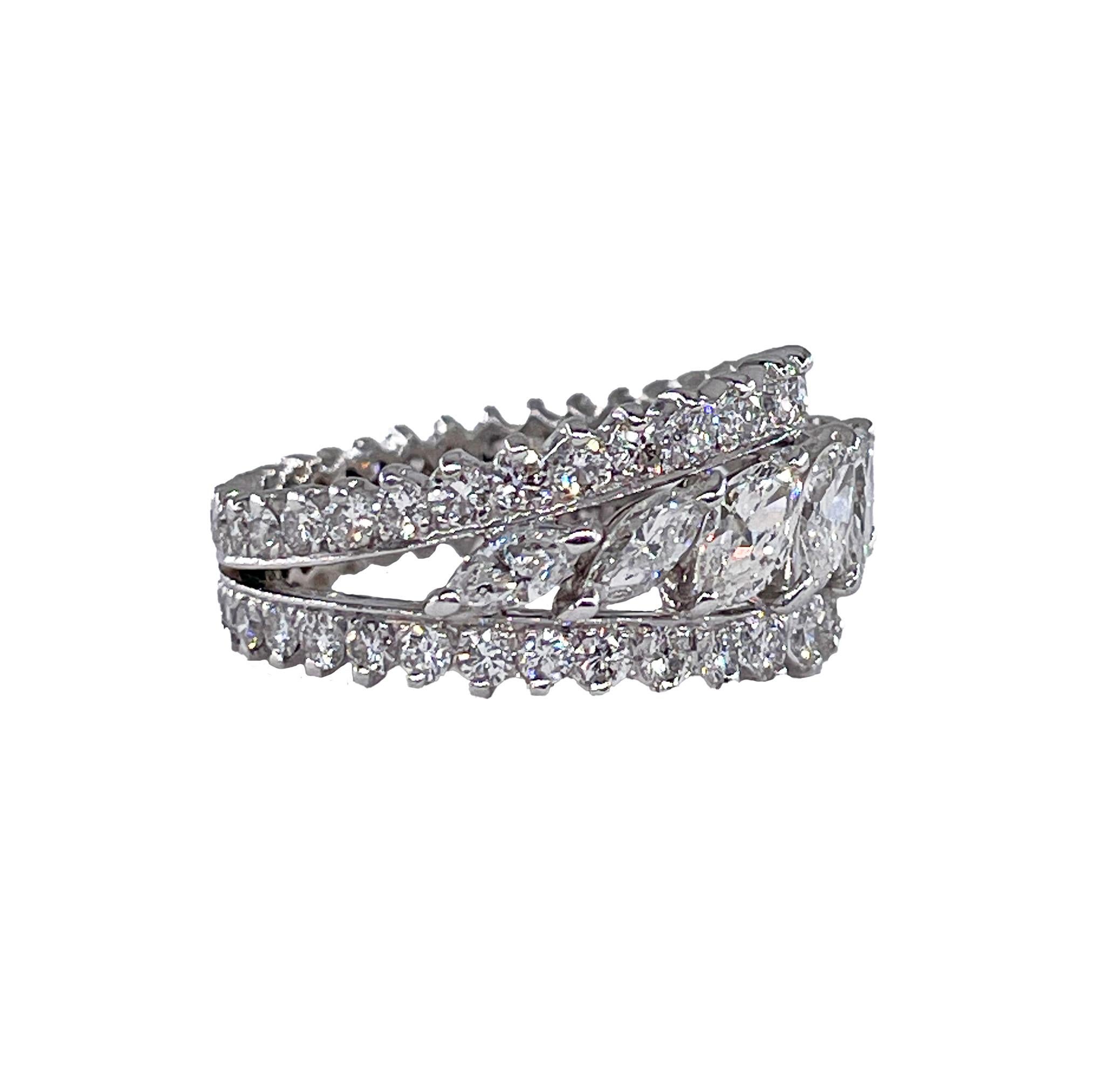Rétro Bracelet d'éternité vintage en diamant rond marqueté 6,89ctw  Bague en platine en vente