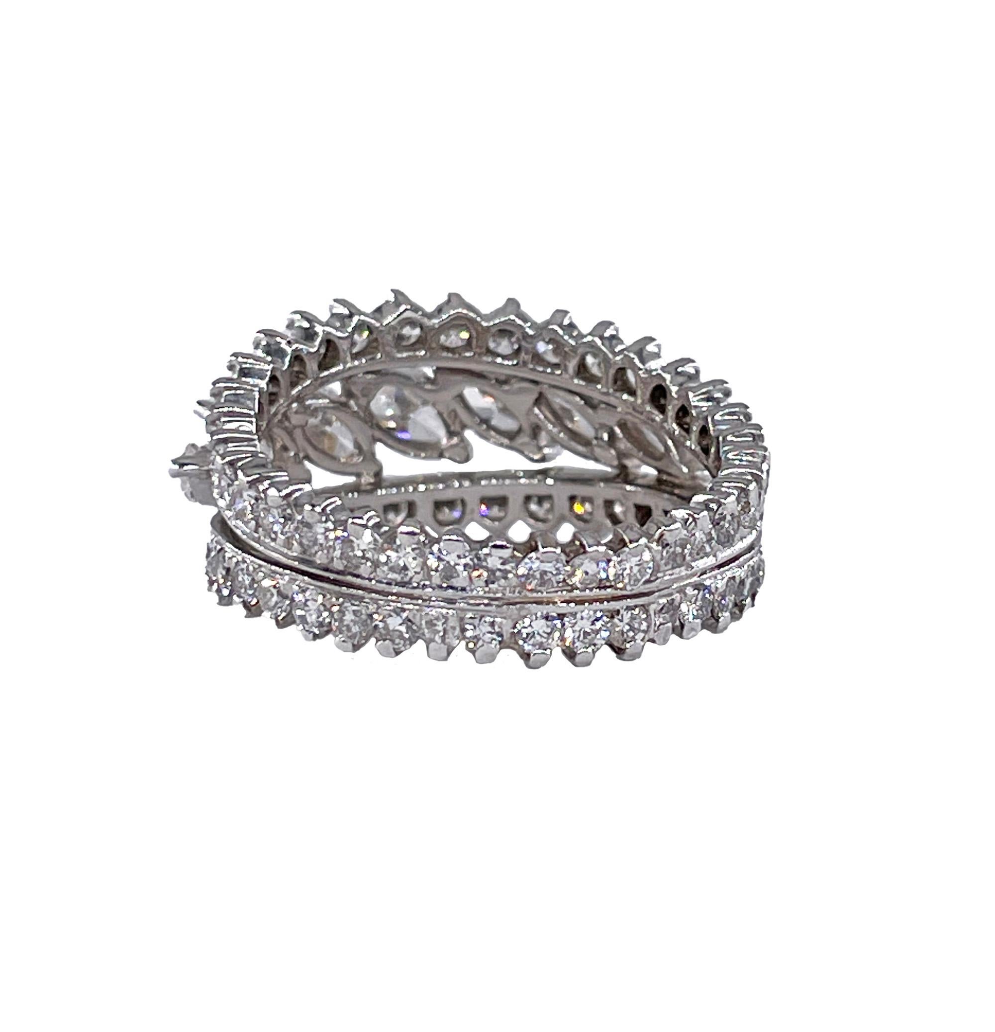 Mid-Century 6.89ctw Marquise Round Diamond Vintage Eternity Band  Platinum Ring In Good Condition For Sale In New York, NY