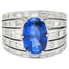 Mid-Century 6.90 Carats No Heat Ceylon Sapphire Diamond 18 Karat White Gold Band