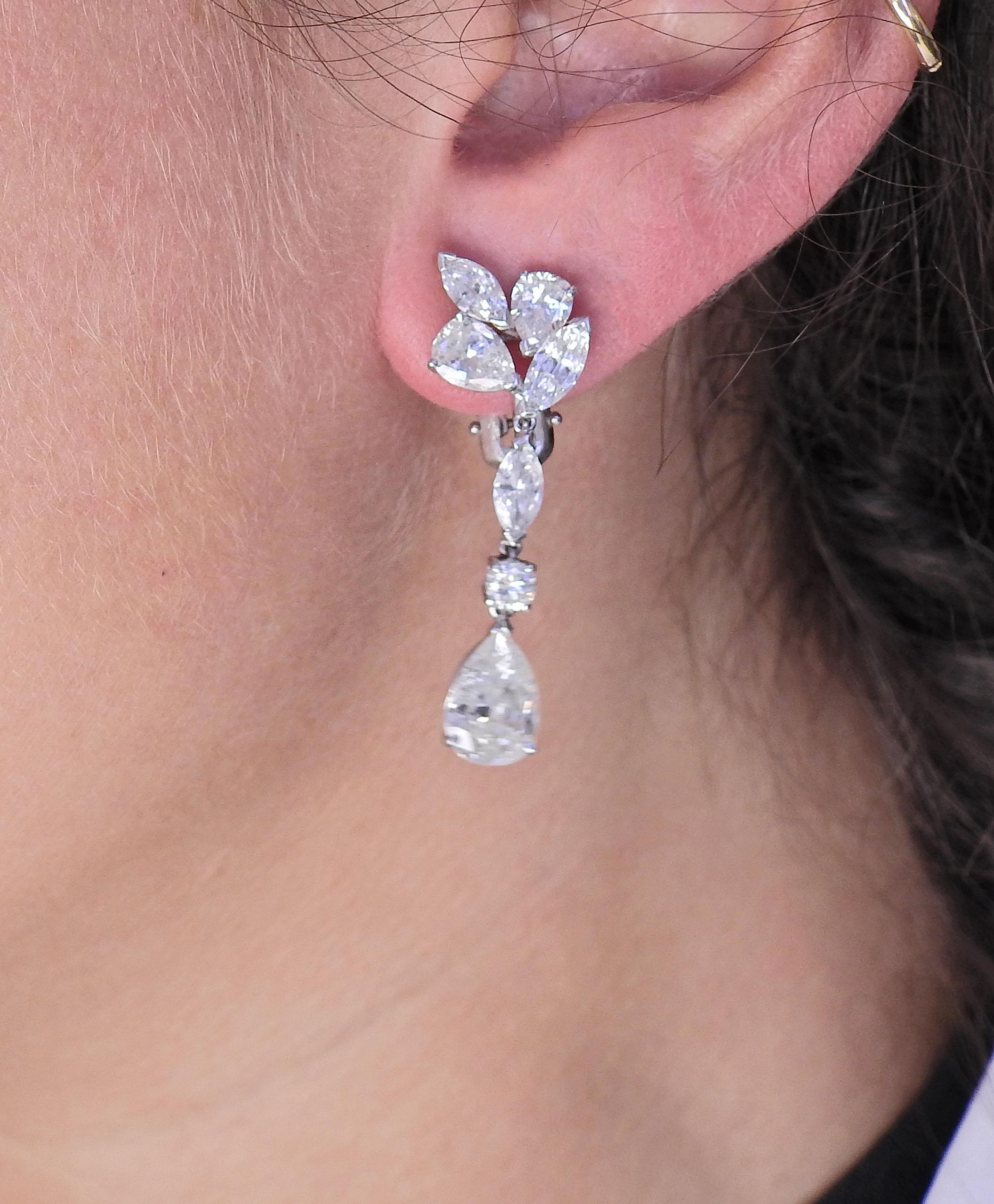 Pear Cut Mid Century 7 Carat Diamond Platinum Drop Earrings