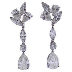 Mid Century 7 Carat Diamond Platinum Drop Earrings