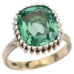 Mid Century 7 carat green beryl 18k white gold cocktail ring