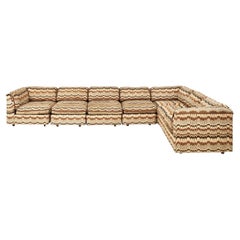 Mid Century 7 Piece Modular Sectional, Jack Lenor Larsen "Aurora" Upholstery
