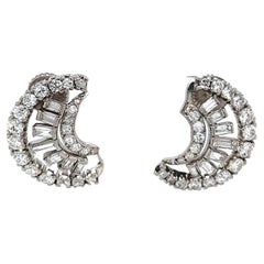 Mid Century 7.00 Carats Diamonds Platinum Crescent Earrings