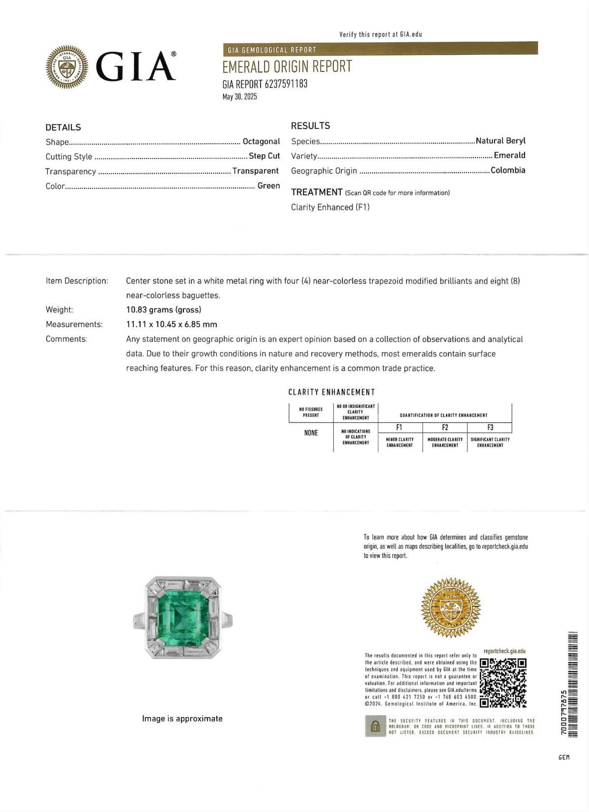 Mid-Century 7.00 CTW Colombian Emerald Diamond Platinum Vintage Halo Ring GIA For Sale 6