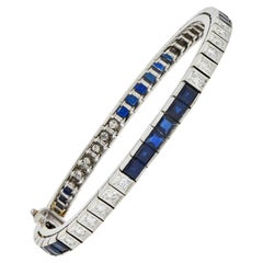 Mid-Century 7.00 CTW Diamond Sapphire 14 Karat White Gold Vintage Line Bracelet