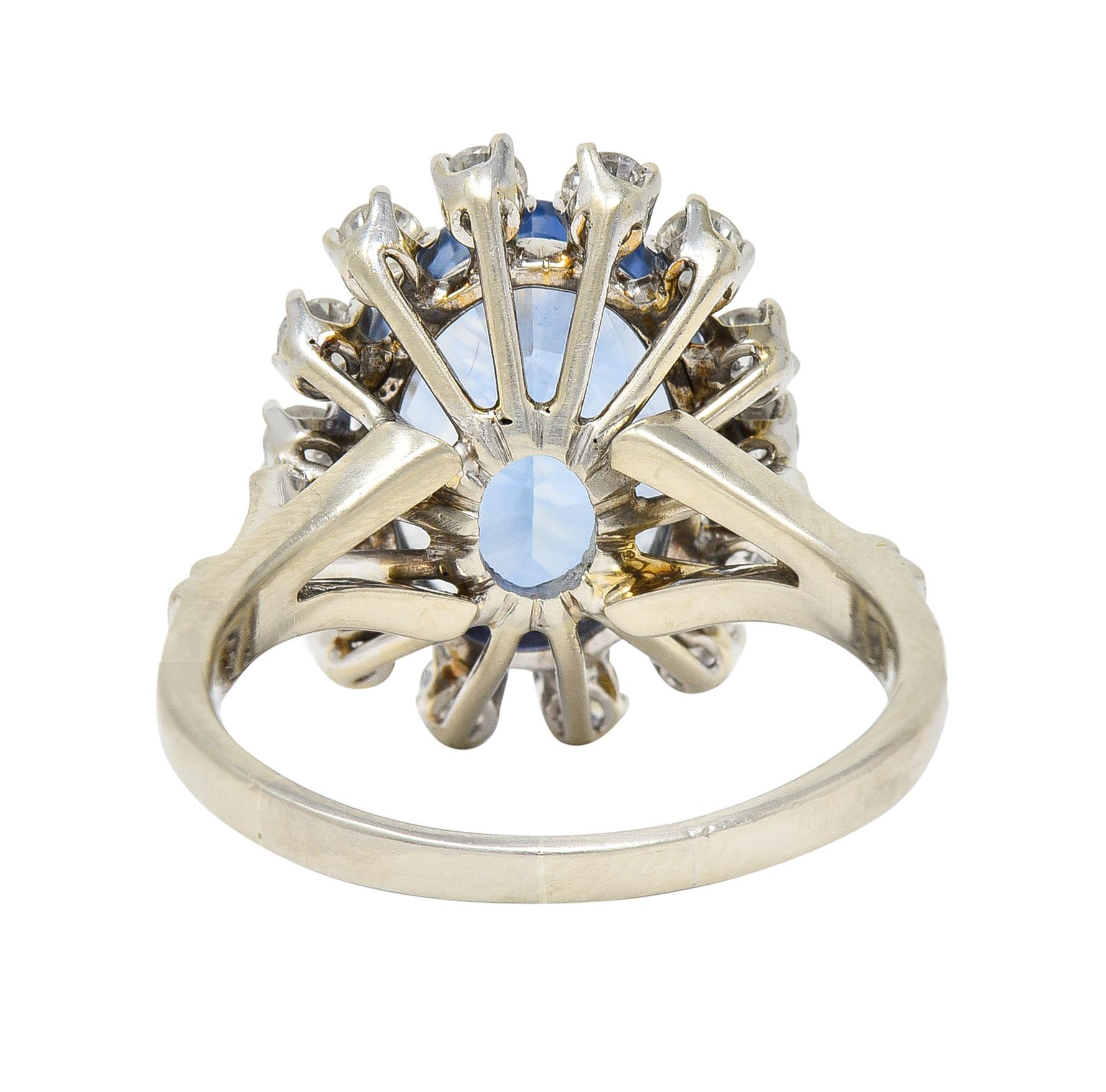 Oval Cut Midcentury 7.03 Carats No Heat Ceylon Sapphire Diamond 14 Karat White Gold Ring For Sale