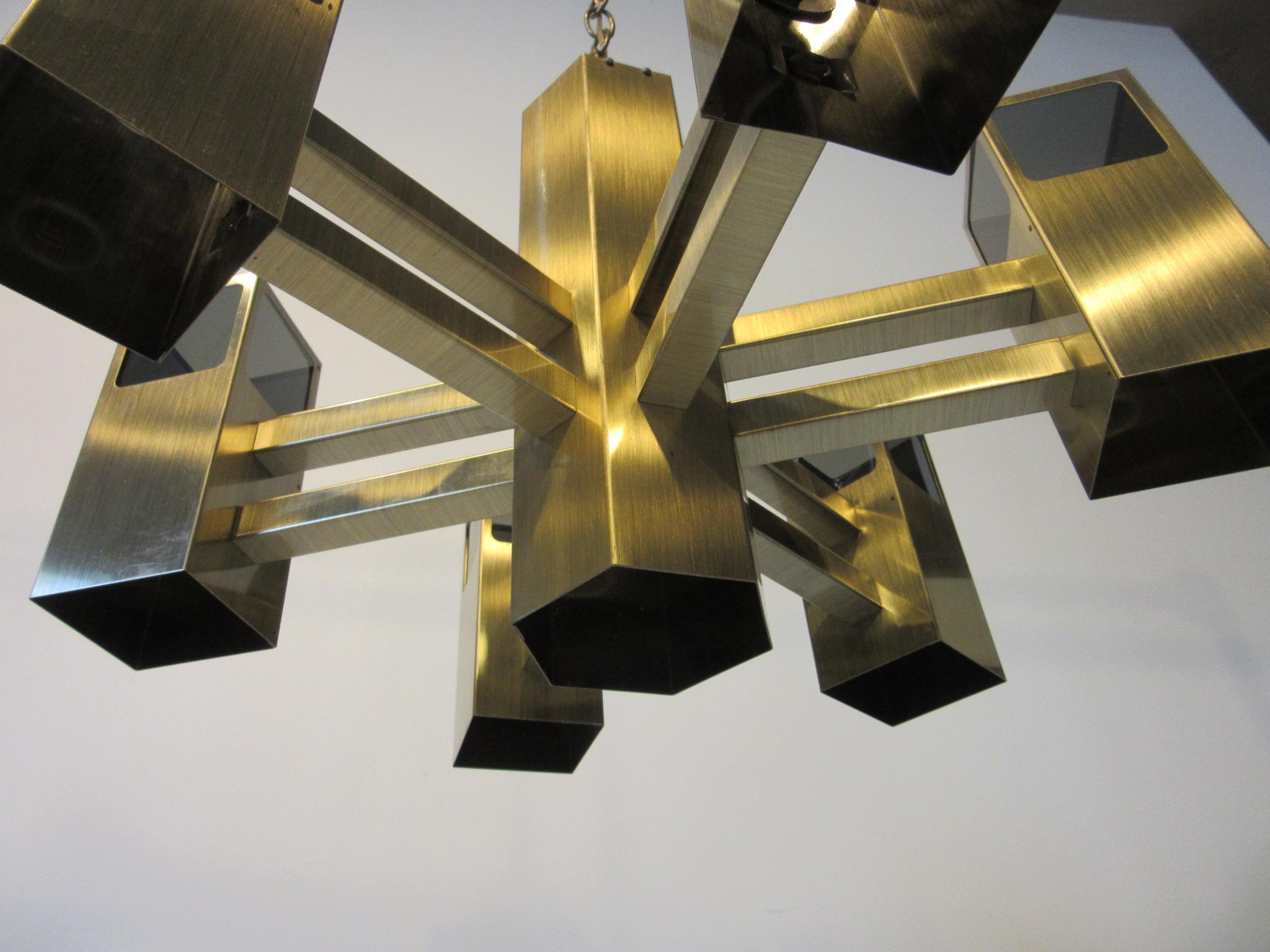 Mid Century 70's Bronze Brass Chandelier by Frederick Ramond In Good Condition For Sale In Cincinnati, OH