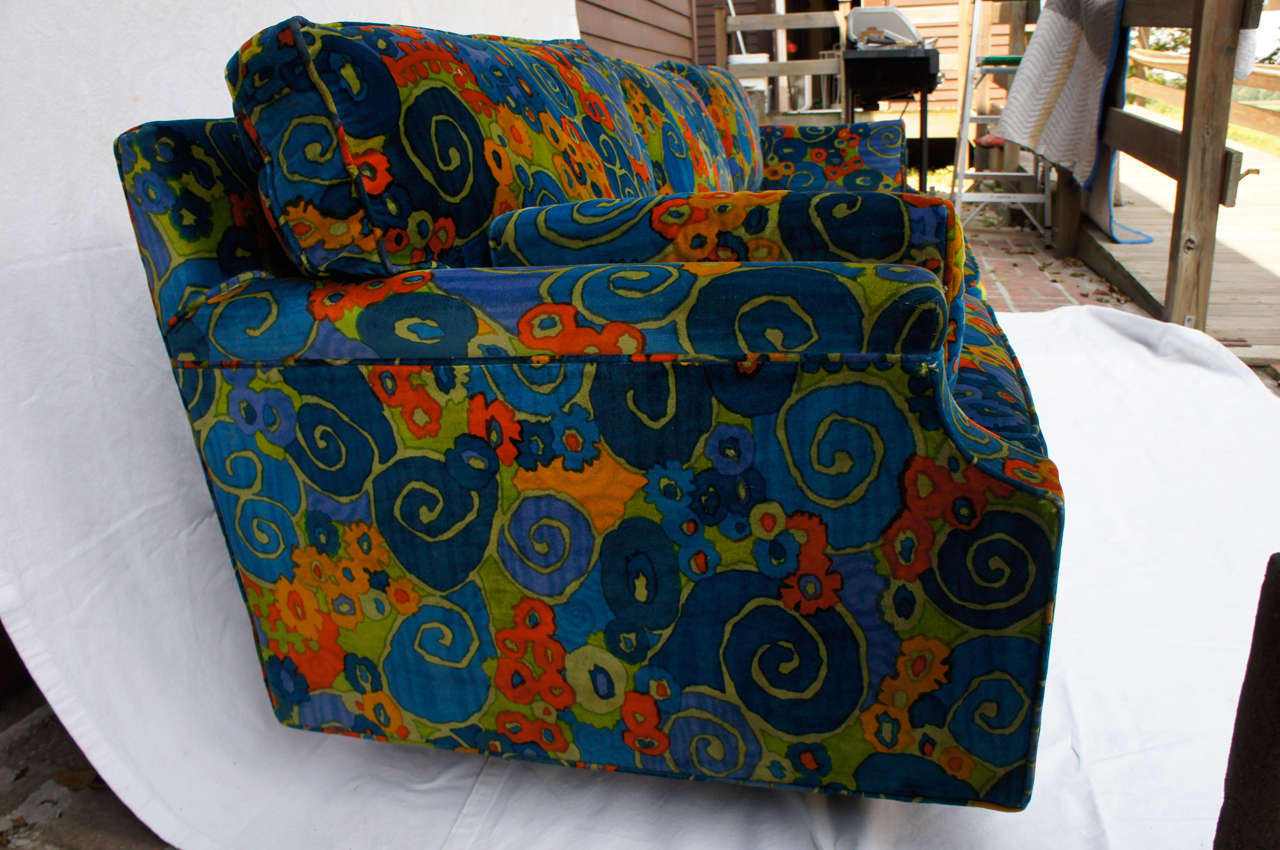 Mid-Century Modern Midcentury 1970s Jack Lenor Larsen Velvet Sofa For Sale