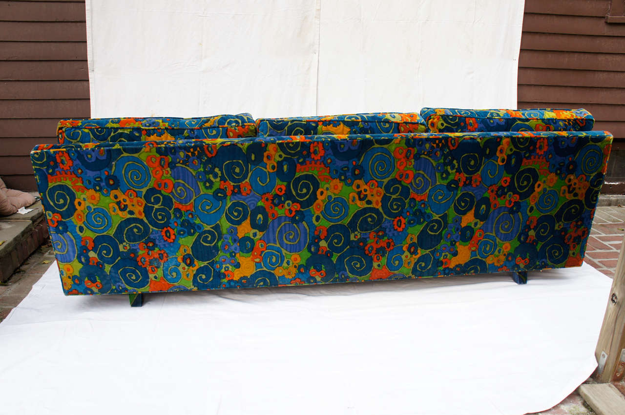 Wood Midcentury 1970s Jack Lenor Larsen Velvet Sofa For Sale