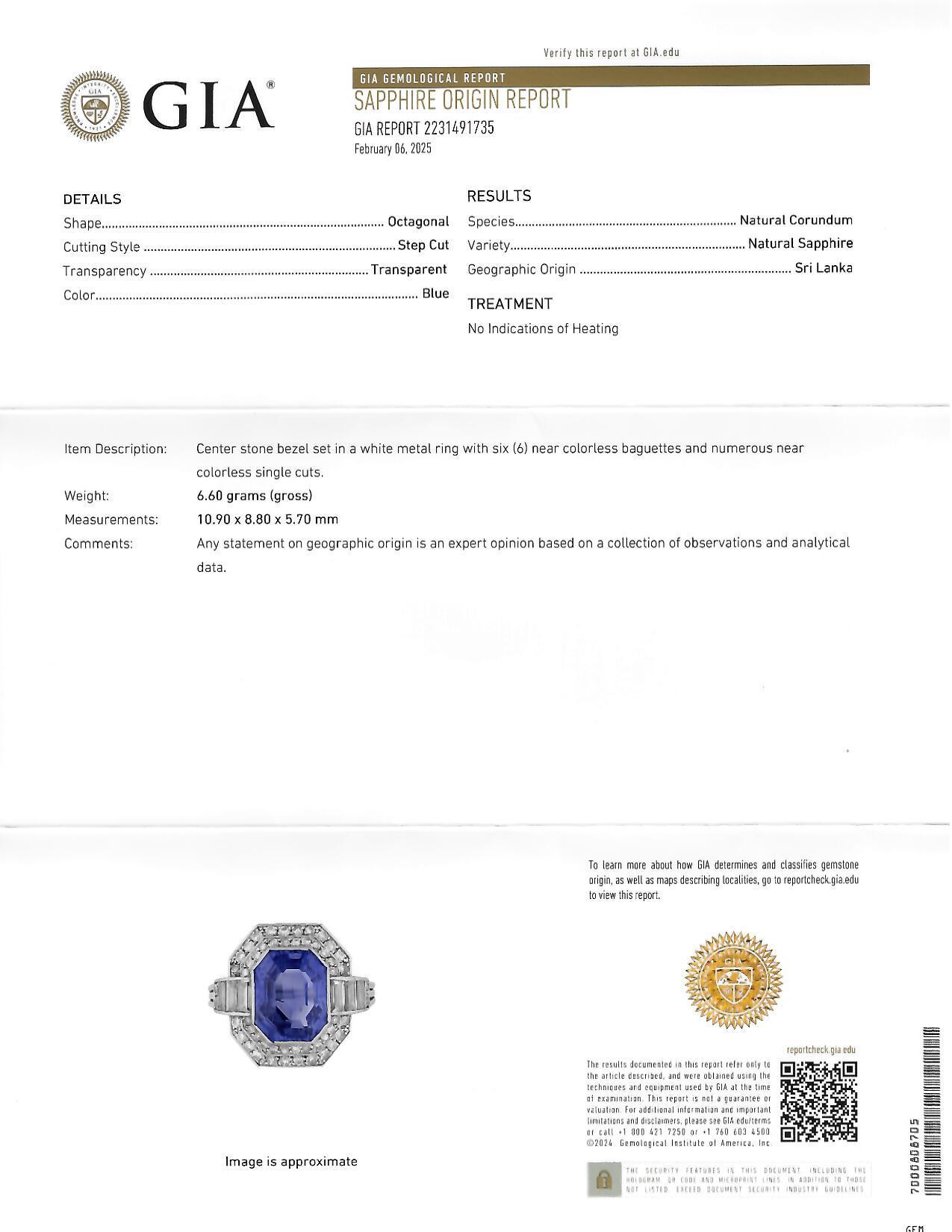 Bague halo vintage du milieu du siècle, saphir de Ceylan non chauffé, diamant et platine, 7,12 carats poids total en vente 7