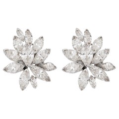 Mid Century 7.20 carat diamond platinum cluster earrings