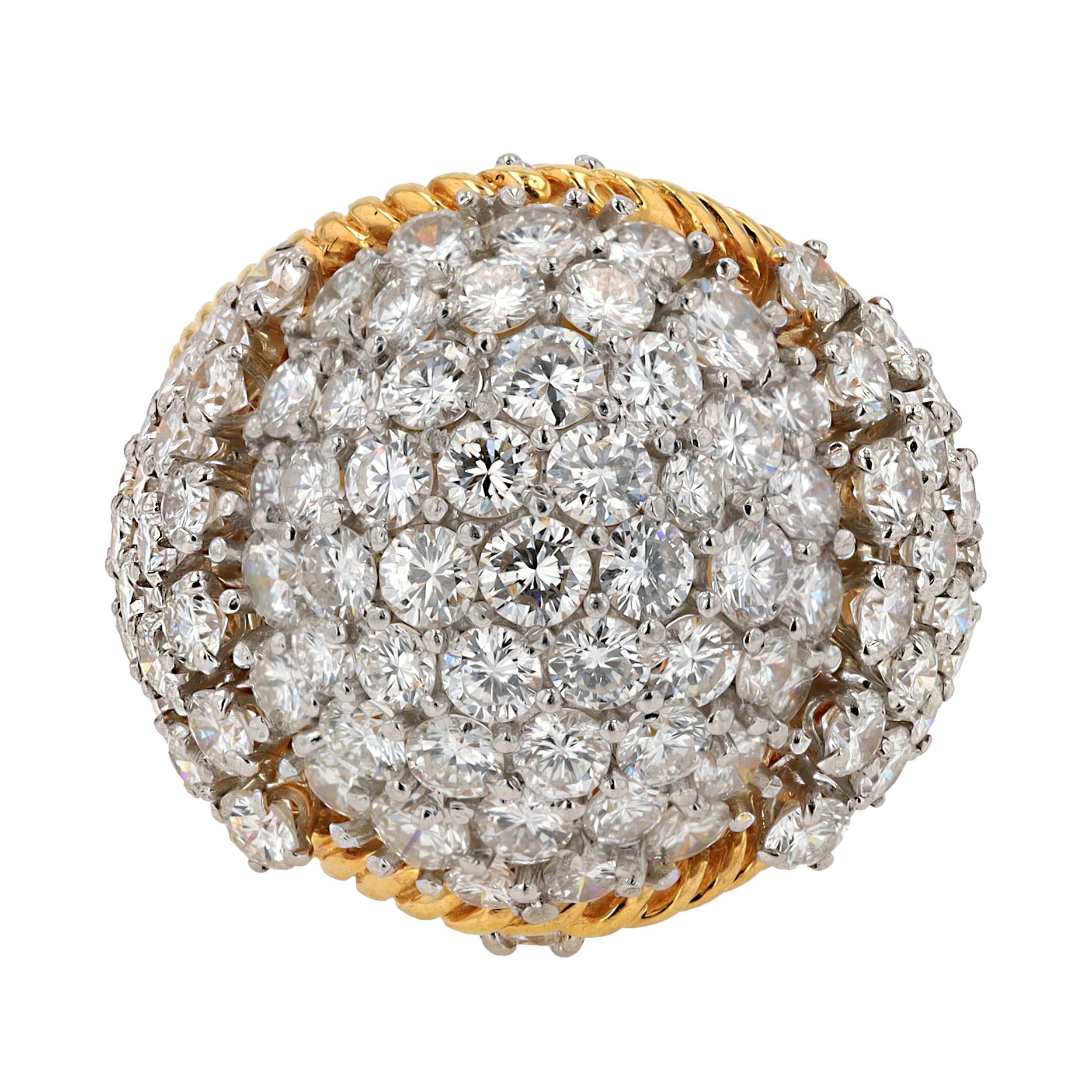 Anillo de cóctel de diamantes en cúpula de 7,50 quilates de mediados de siglo Corte brillante en venta