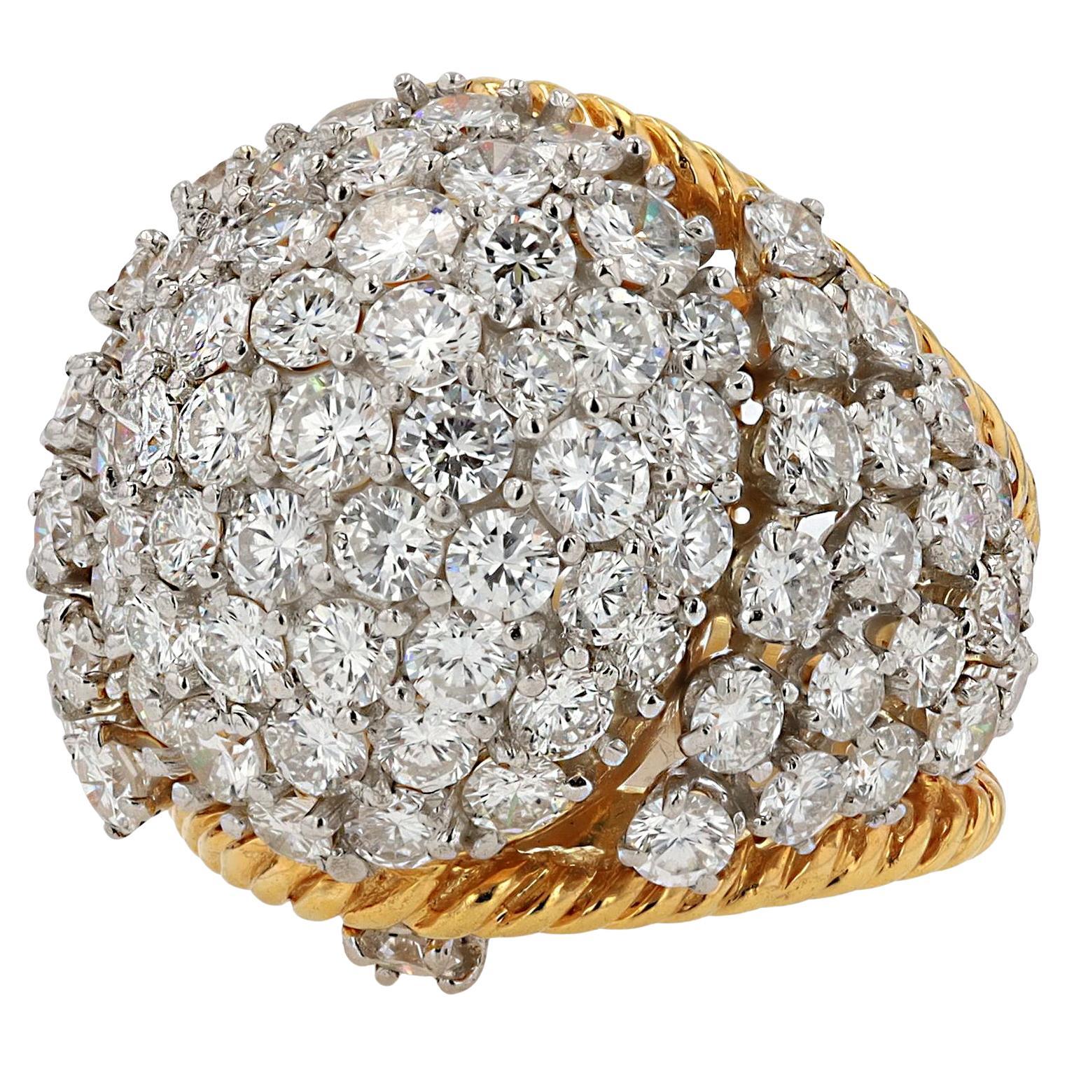 Anillo de cóctel de diamantes en cúpula de 7,50 quilates de mediados de siglo en venta