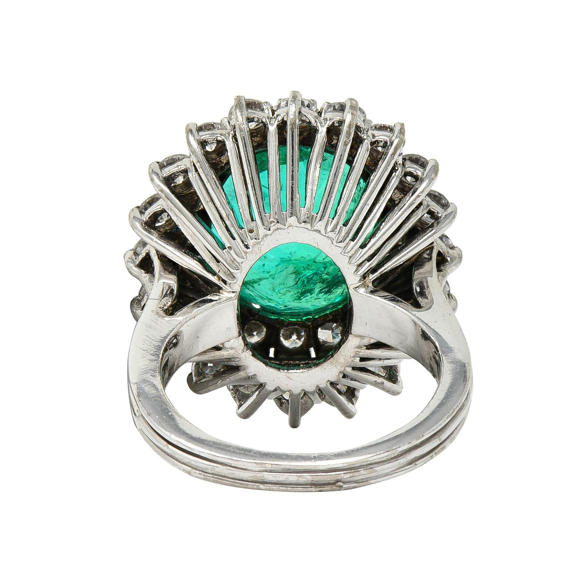 da uomo o donna Anello doppio aureola vintage in oro 18 carati Mid-Century 7,60 CTW Emerald Diamond AGL in vendita