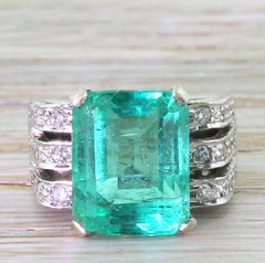 Midcentury 7.82 Carat Minor Oil Colombian Emerald Ring