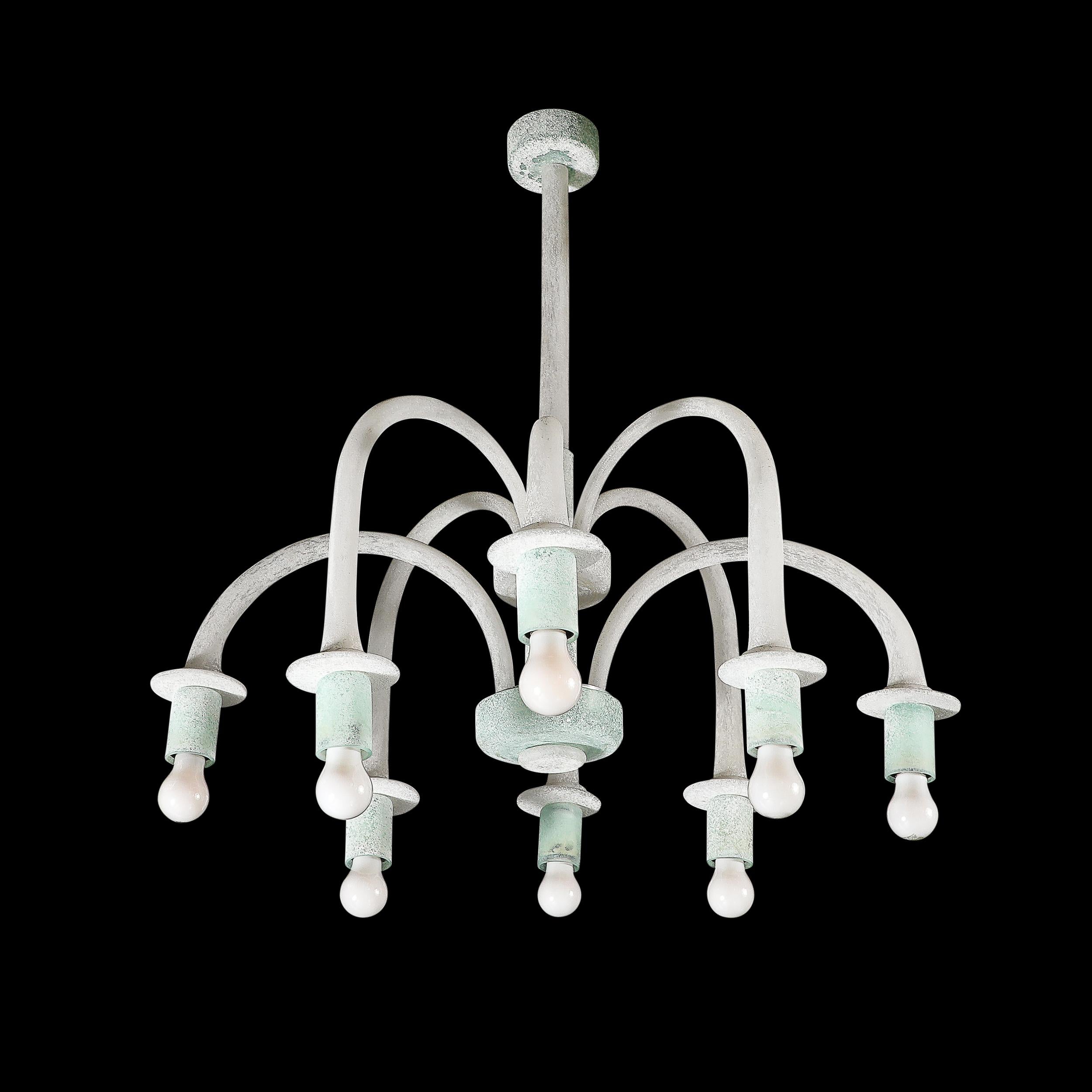 Italian Mid-Century 8-Arm Curved Hand-Blown Murano Scavo Glass Chandelier by Seguso For Sale