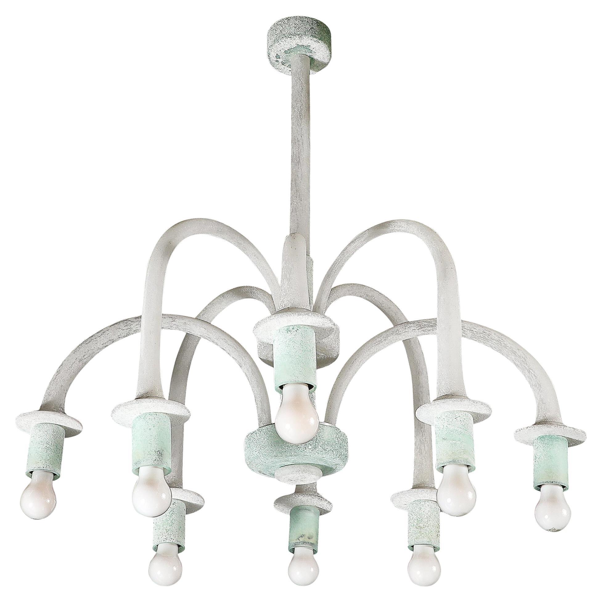 Mid-Century 8-Arm Curved Hand-Blown Murano Scavo Glass Chandelier by Seguso For Sale