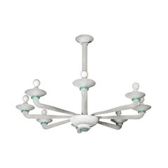 Mid-Century 8-Arm Handblown White & Jade Murano Scavo Glass Chandelier by Seguso