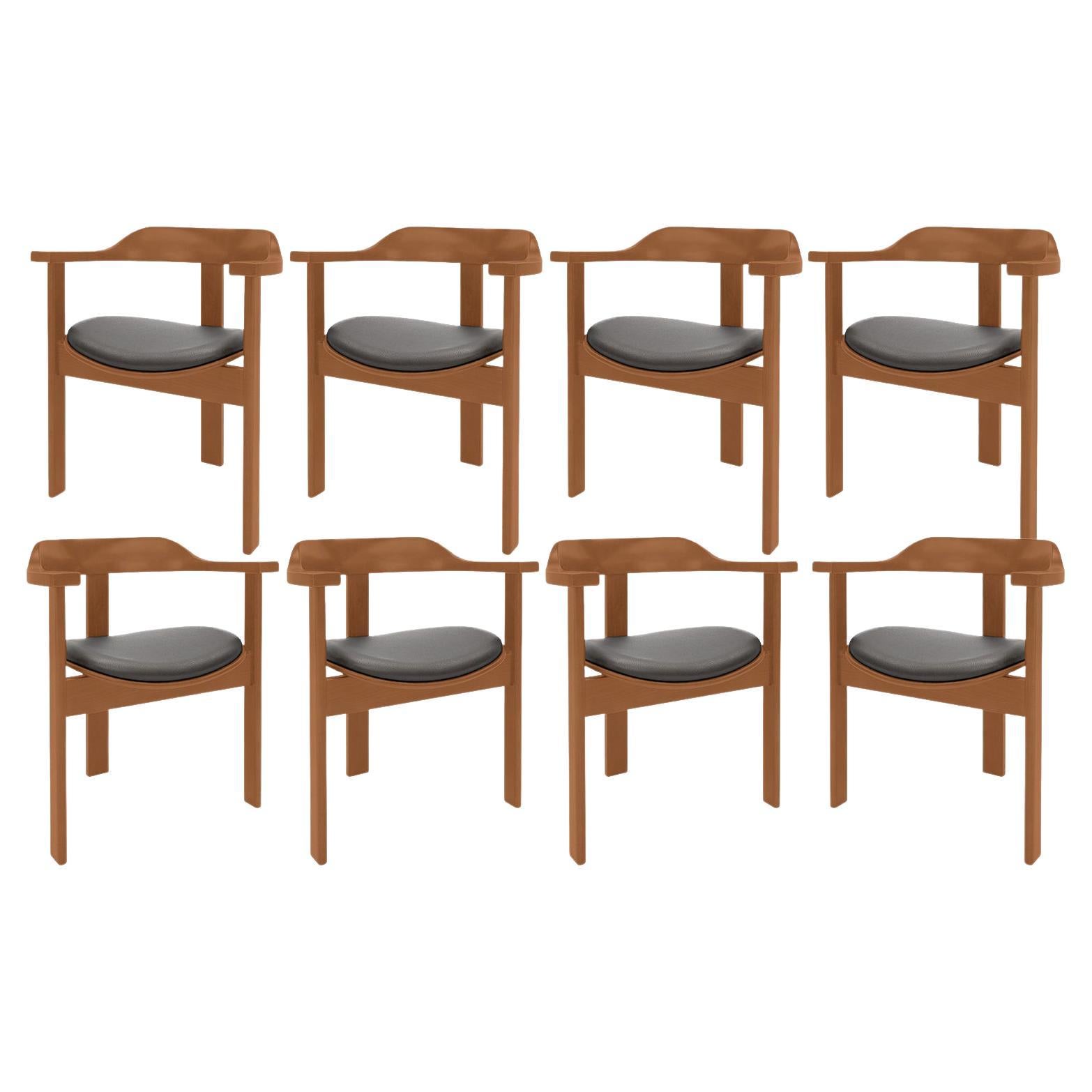 Mid Century 8 Chestnut Haussmann Chairs, Robert & Trix Haussmann, Design, 1964 For Sale