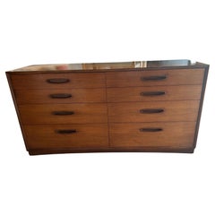 Vintage Mid-Century 8 Drawer Walnut Dresser on Original Casters