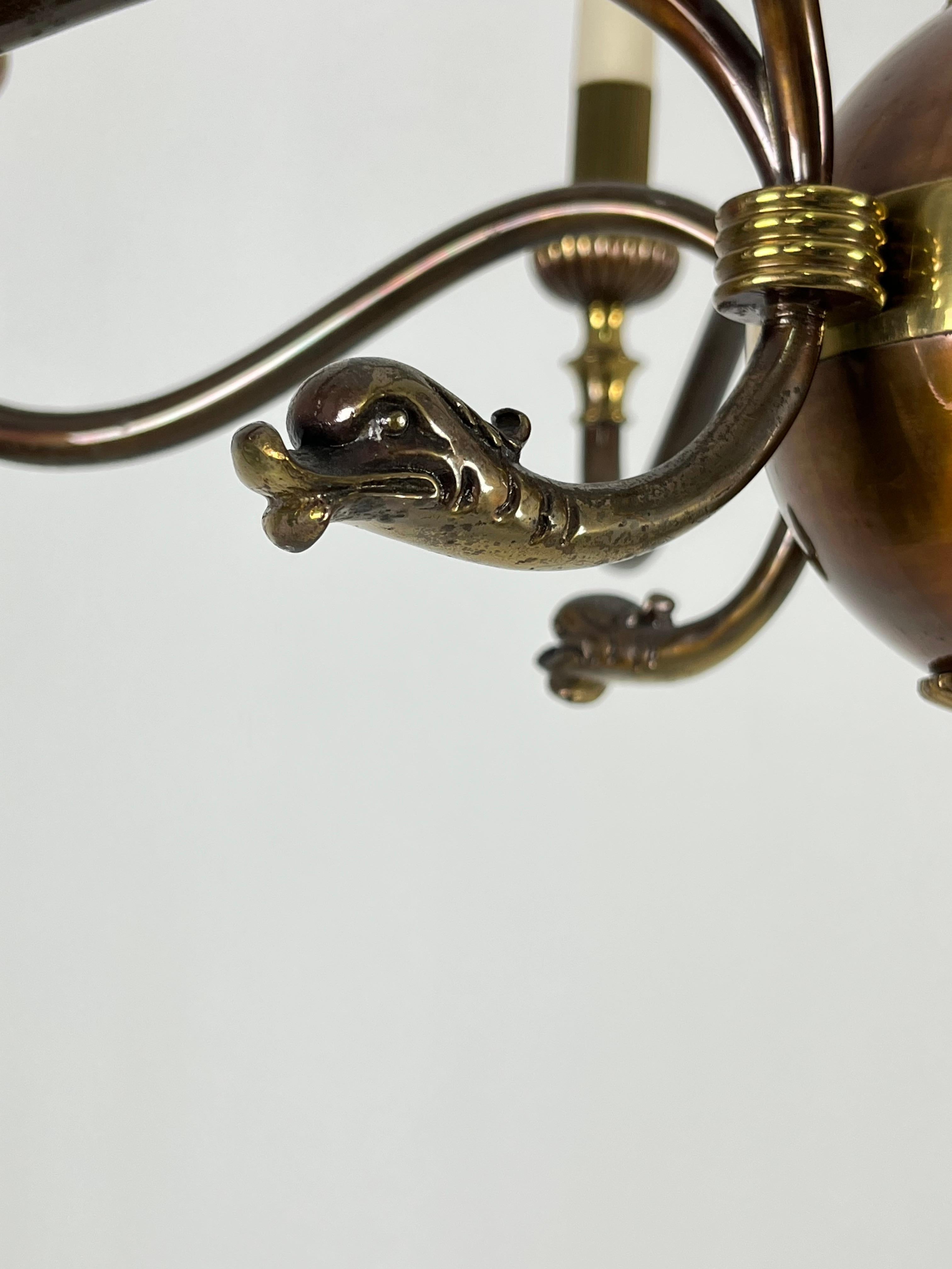 Metà XX secolo Lampadario a 8 luci in ottone di metà secolo, anni '50 in vendita