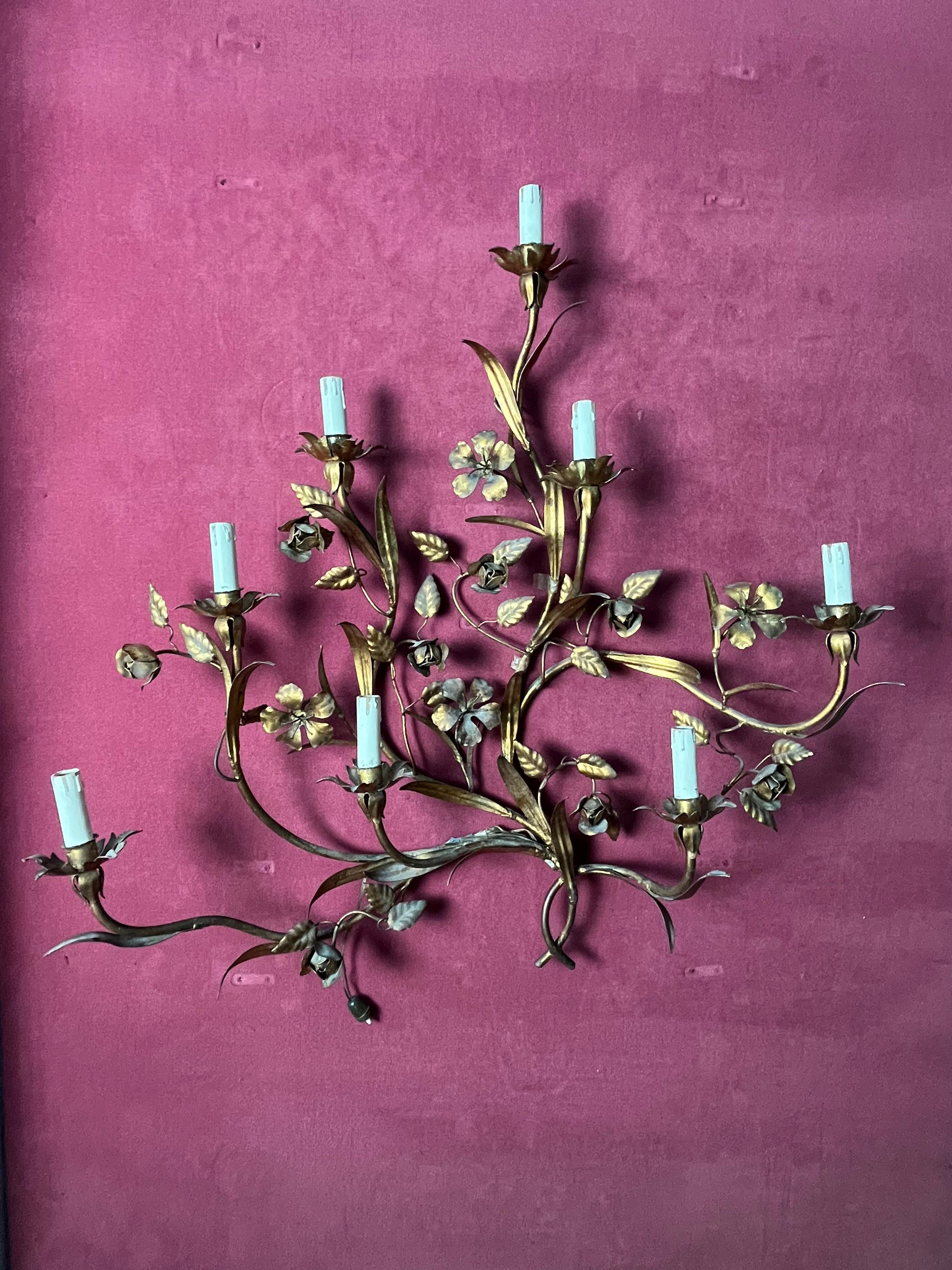 Lámpara de pared de 8 luces de mediados de siglo, envío DHL con derechos de aduana pagados Hierro forjado en venta