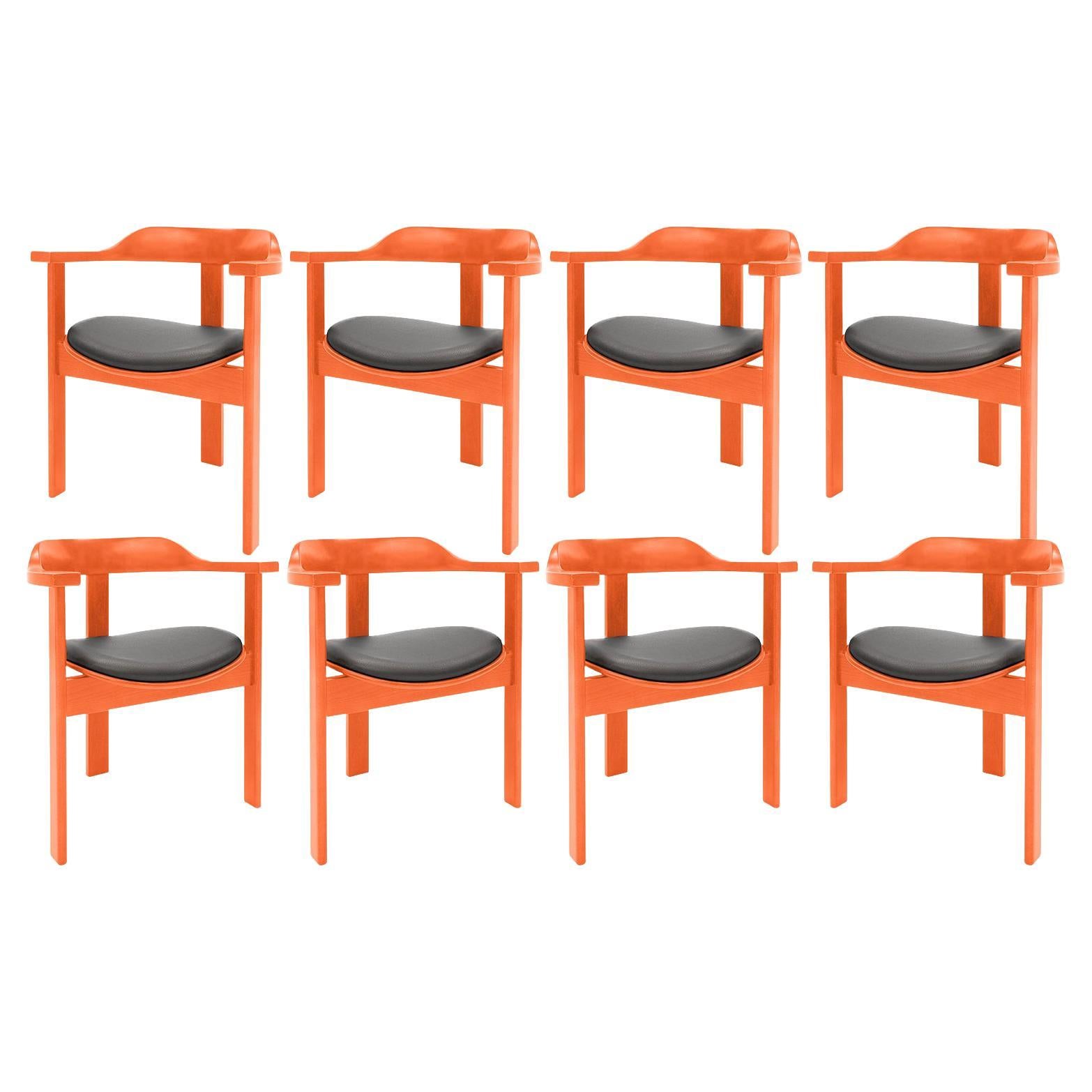 8 fauteuils Haussmann orange du milieu du siècle dernier, Robert & Trix Haussmann, Design 1964 en vente