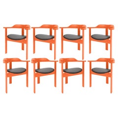 Mid Century 8 Orange Haussmann Armchairs, Robert & Trix Haussmann, Design 1964