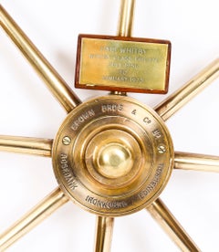 Midcentury 8-Spoke Brass and Walnut Ships Wheel HMS Whitby Brown Bros