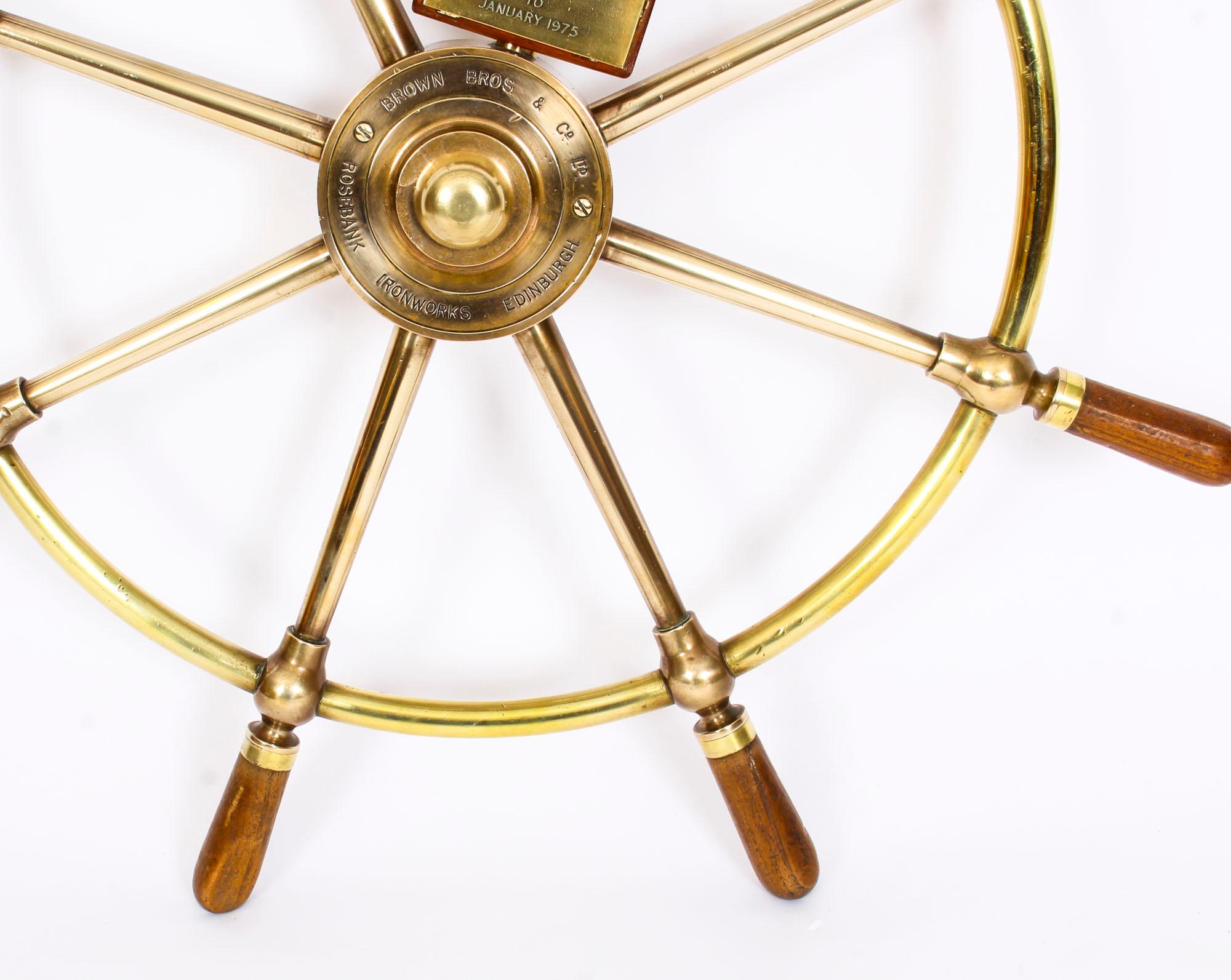 Mid-20th Century Midcentury 8-Spoke Brass and Walnut Ships Wheel HMS Whitby Brown Bros