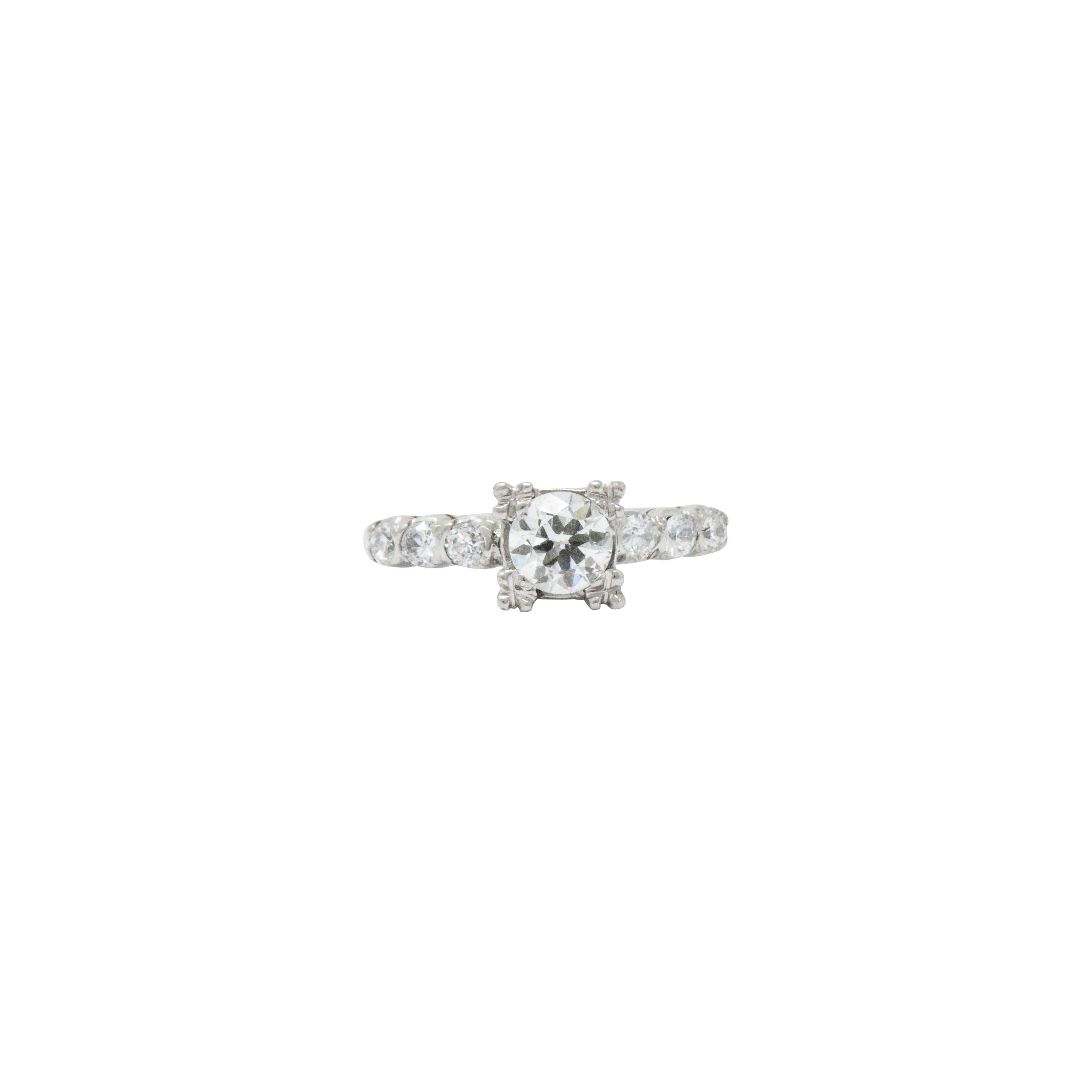 Mid-Century 0.80 Carat Diamond Platinum Engagement Ring Circa 1950 In Good Condition In Philadelphia, PA