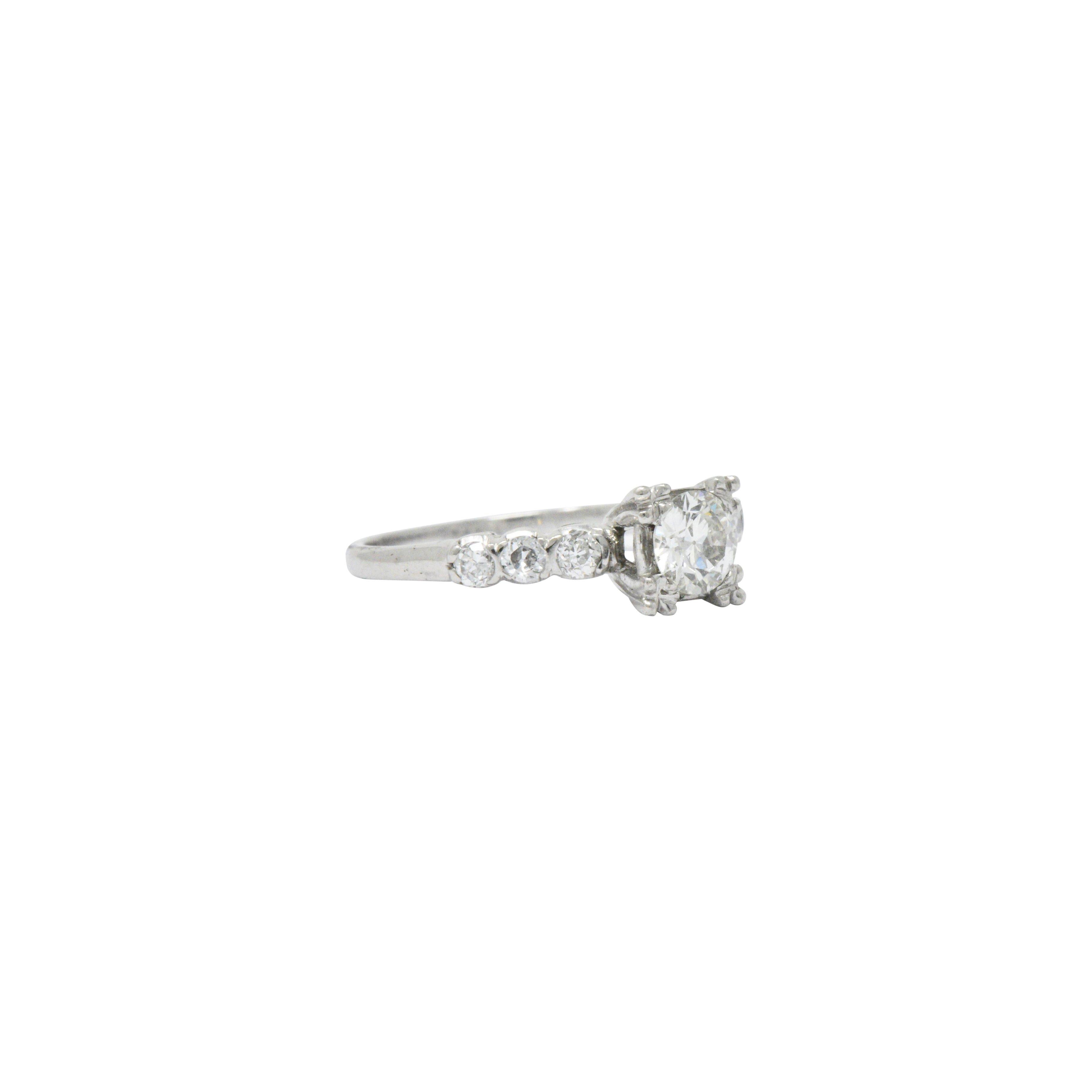 Women's or Men's Mid-Century 0.80 Carat Diamond Platinum Engagement Ring Circa 1950