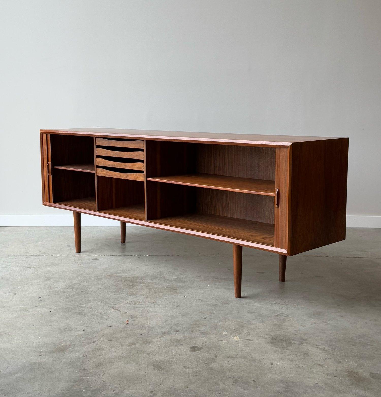 Danish Mid-Century 80” Tambour Door Credenza by Svend Aage Larsen