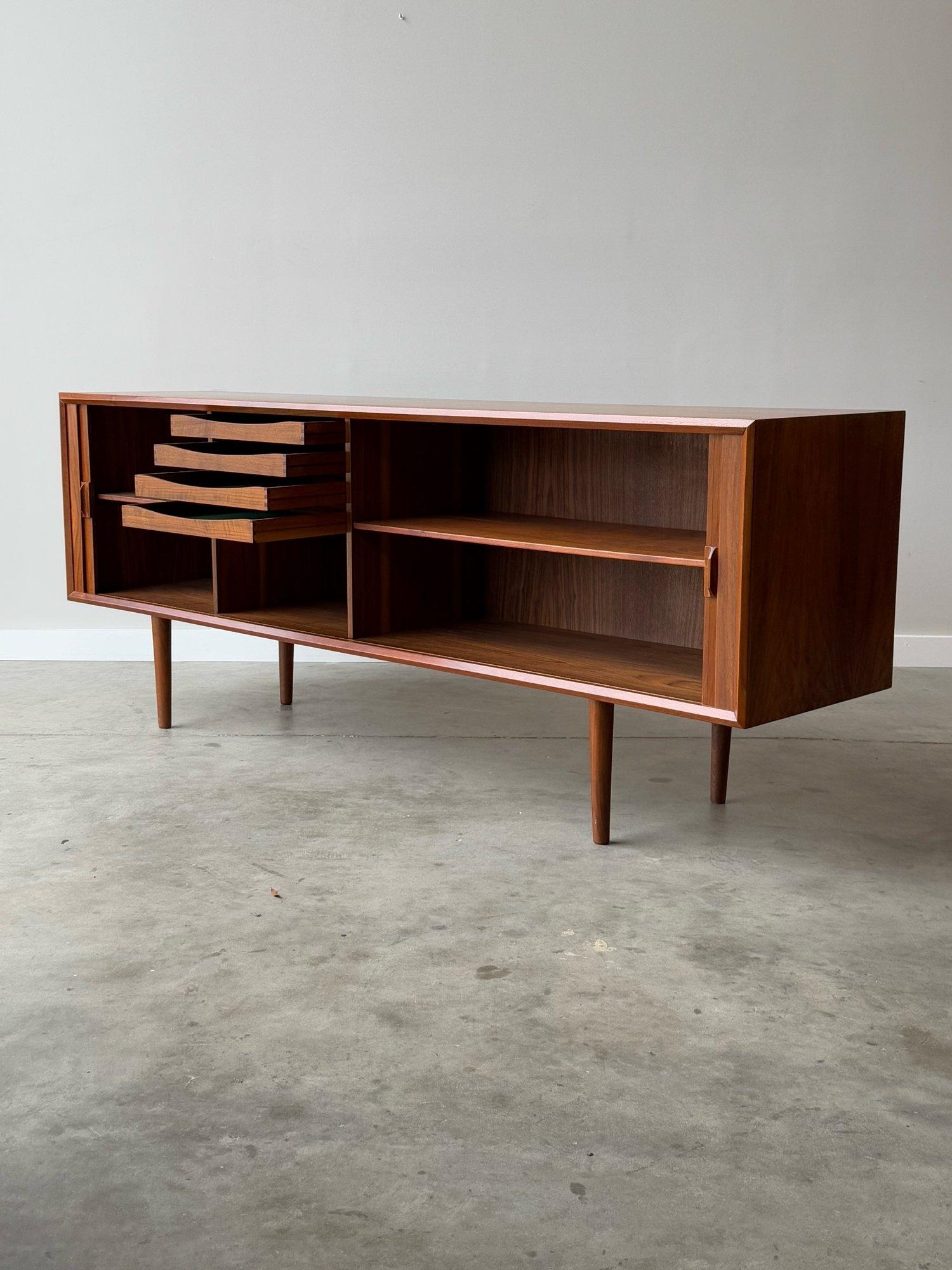 Mid-Century 80” Tambour Door Credenza by Svend Aage Larsen In Good Condition In Raleigh, NC