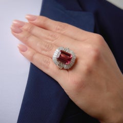 Mid Century 8.00 carat pink tourmaline diamond 18k gold ballerina ring