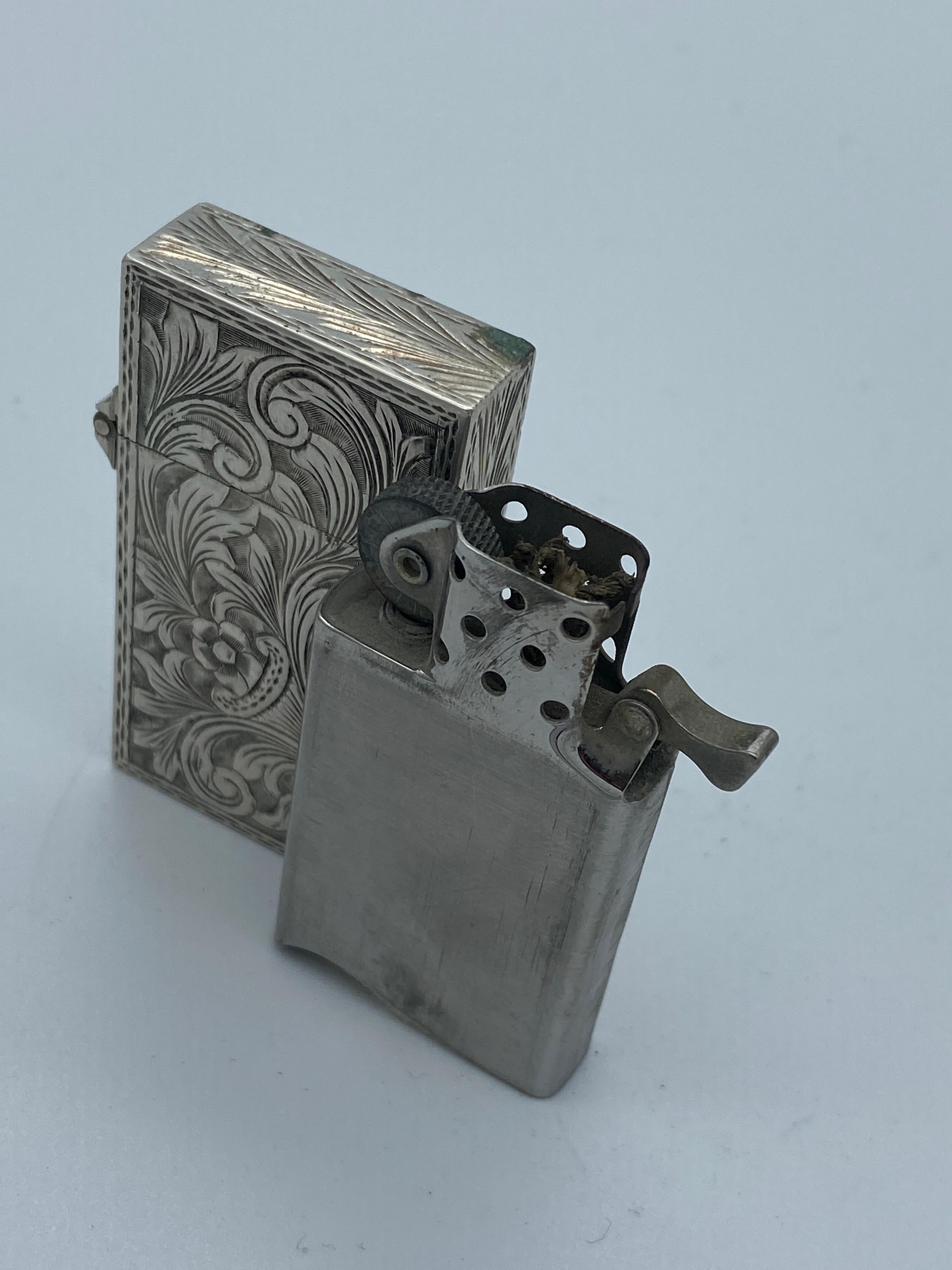 Mid-Century Modern Mid-Century 800 Silver Hand Engraved Zippo Lighter