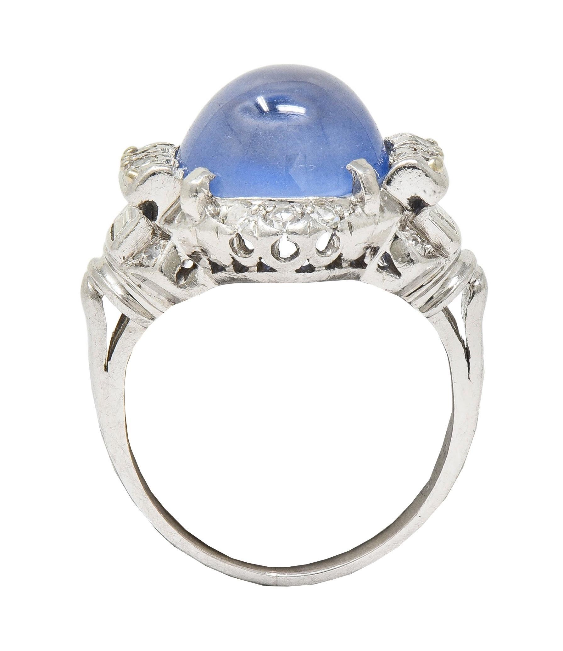 Mid-Century 8.20 CTW Star Sapphire Cabochon Diamond Platinum Vintage Dinner Ring 6
