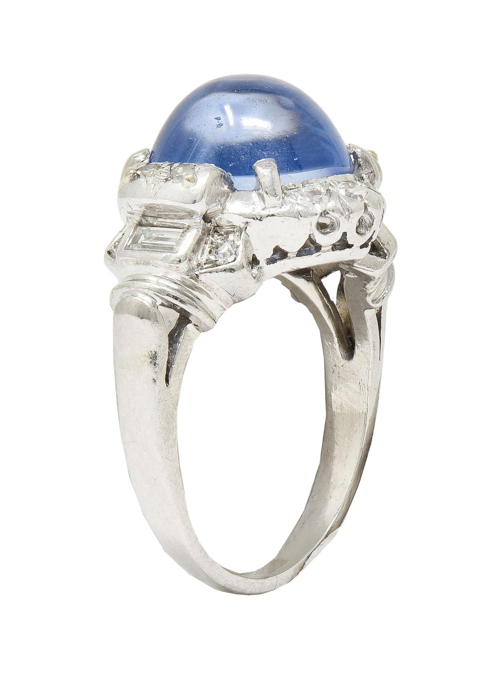 Mid-Century 8.20 CTW Star Sapphire Cabochon Diamond Platinum Vintage Dinner Ring 7