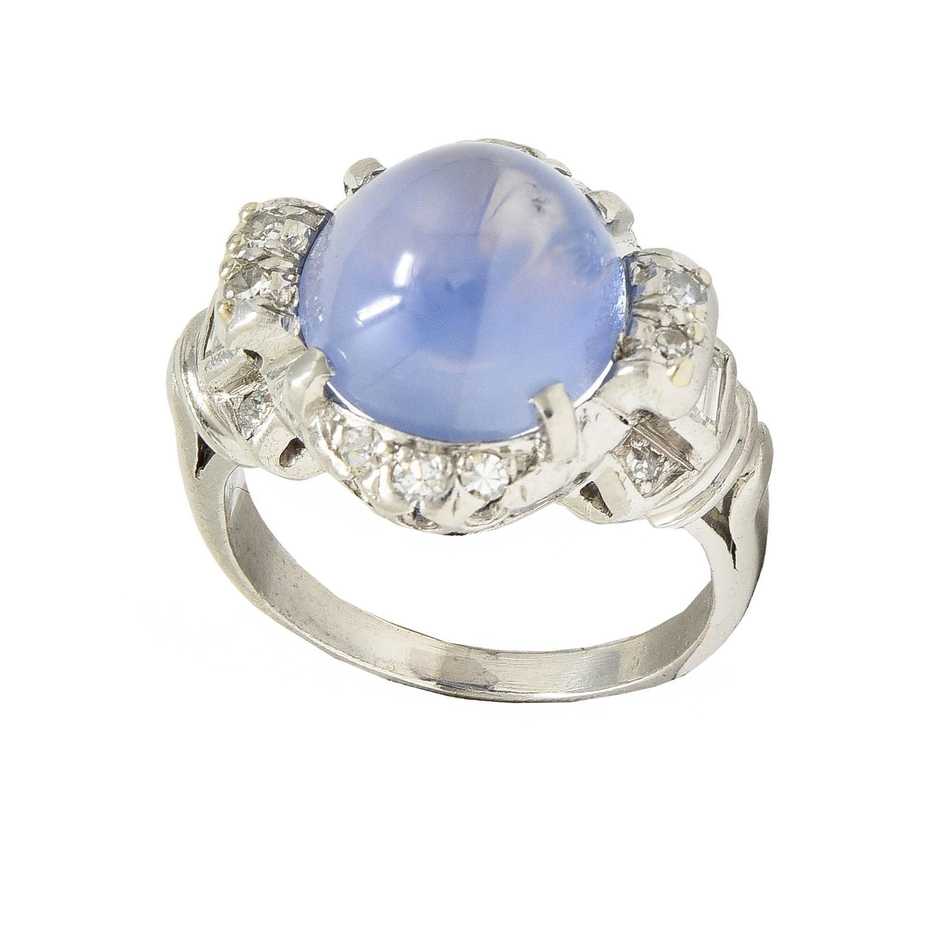 Mid-Century 8.20 CTW Star Sapphire Cabochon Diamond Platinum Vintage Dinner Ring 8