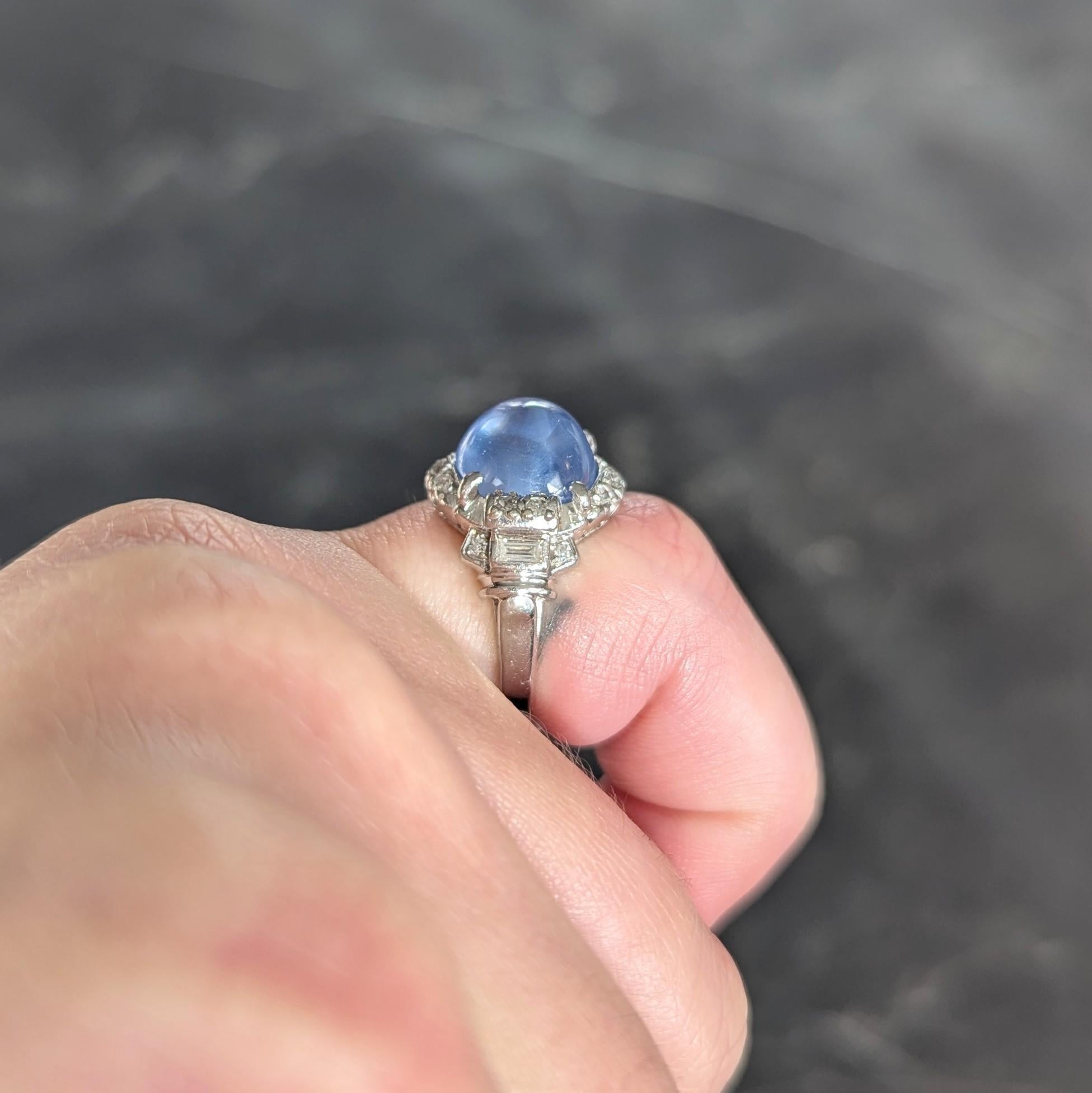 Mid-Century 8.20 CTW Star Sapphire Cabochon Diamond Platinum Vintage Dinner Ring 9